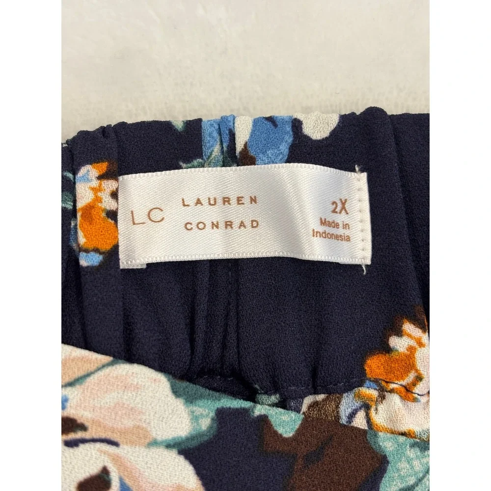 LC Lauren Conrad Navy Floral Tiered Midi Skirt Plus Size 2X Boho Cottagecore
